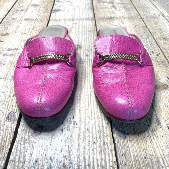 Stubbs & Wootton Pink Leather Mules Size 11 | Gold Accent Slip-On Loafers - Picture 3 of 11